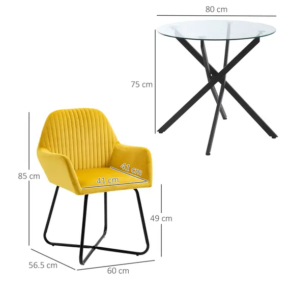 Buy Modern Dining Furniture Set with Round Table and Accent Armchair Black and Yellow, 3 image