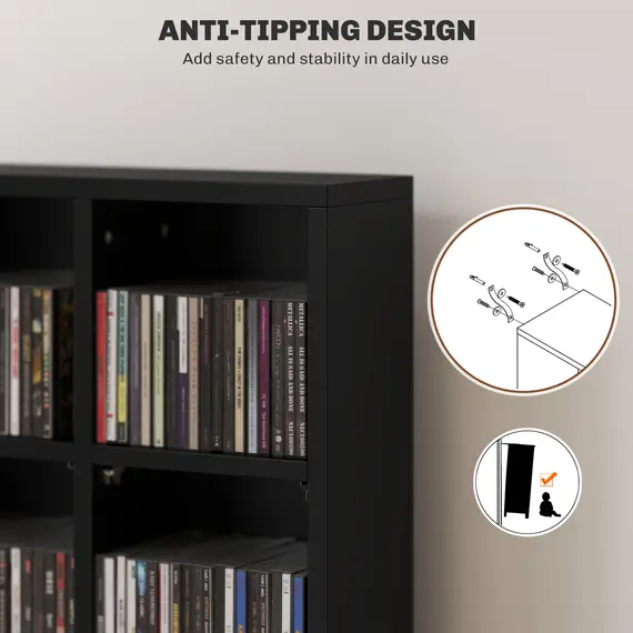 Buy CD Storage Unit with Adjustable Shelves, 89 x 130.5 cm, Black, 6 image