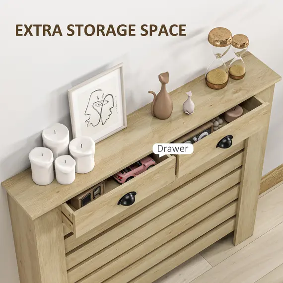 Buy 95.5H x 111Wcm Radiator Cover, with Drawer - Oak, 6 image