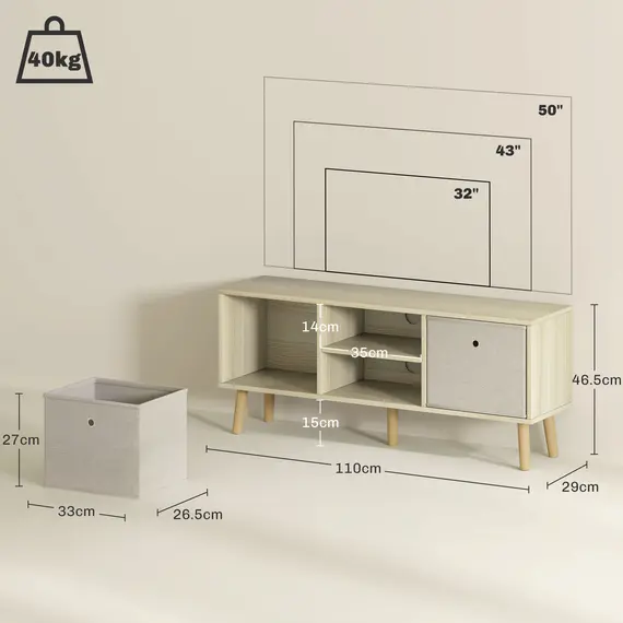 Buy TV Cabinet Stand Unit for TVs up to 50'' with Foldable Drawers, Entertainment Centre for Living Room Natural, 3 image