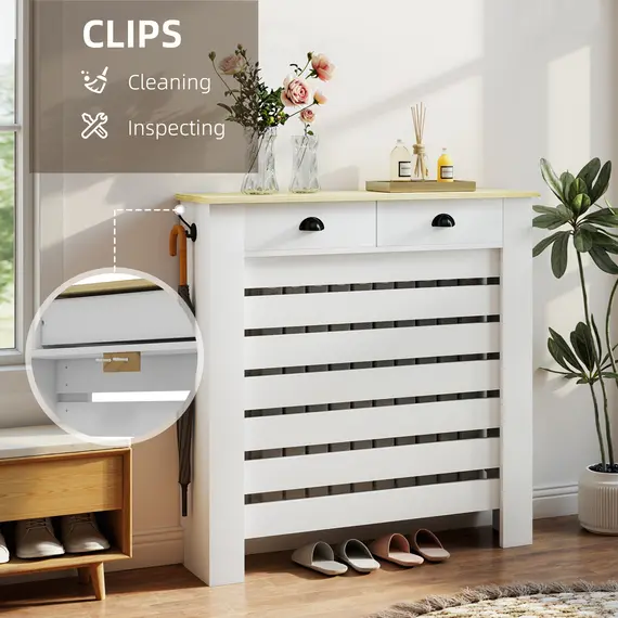 Buy 95.5H x 111Wcm Radiator Cover, with Drawer - White, 5 image