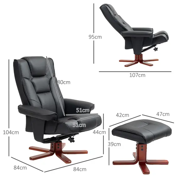 Buy Faux Leather Manual Recliner and Footstool Set - Black, 3 image