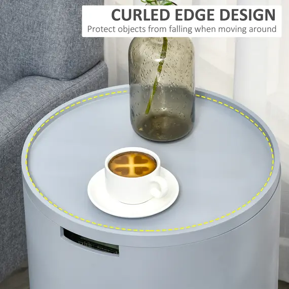 Buy Modern Side Table with Hidden Storage Space, Round Night Stand with Removable Tray Wood Frame End Coffee Table for Living Room, Set of 2, Grey, 5 image