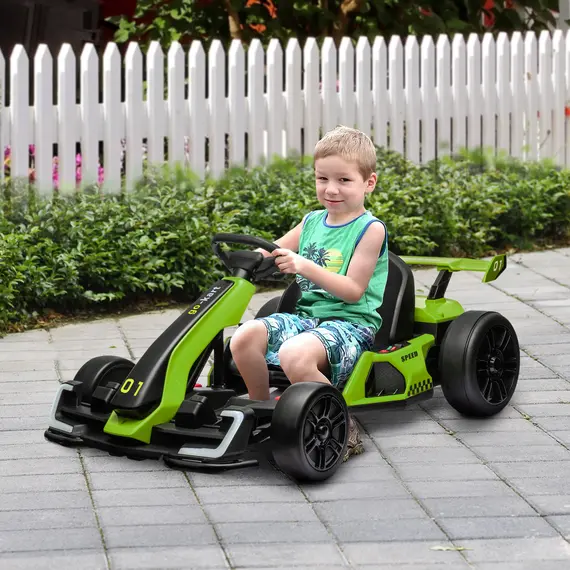 Buy HOMCOM 24V Electric Go Kart for Kids with Adjustable Seat for 6-12 Years, Green, 2 image