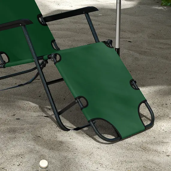 Buy Outsunny 2 Pack 2 in 1 Sun Lounger Folding Reclining Chairs Garden Outdoor Camping Adjustable Back with Pillow, Green, 9 image