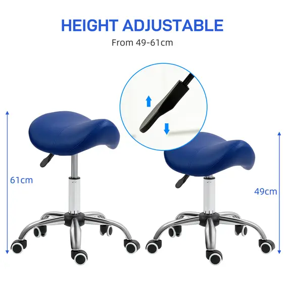 Buy HOMCOM Saddle Stool, Height Adjustable Salon Chair for Massage Spa, Faux Leather, Dark Blue, 4 image