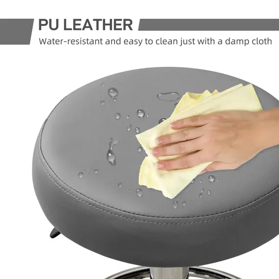 Buy PU Leather Rolling Stool, Height Adjustable Stool Chair with Wheels for Salon, Massage, Spa, Grey, 6 image