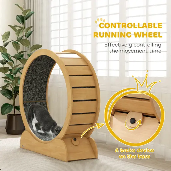 Buy 39.4" Wooden Cat Running Wheel with Brake, Natural, 6 image