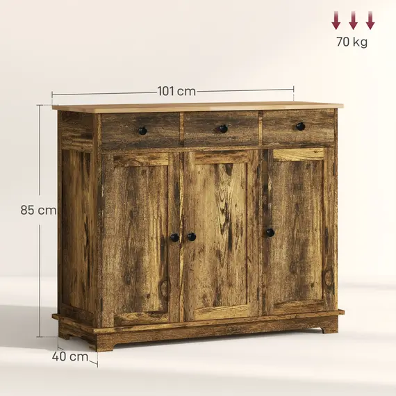 Buy Sideboard with Rubberwood Top and Adjustable Shelves for Dining Room, Kitchen - Rustic Brown, 3 image