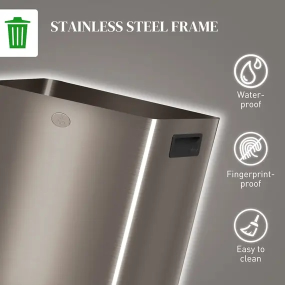 Buy HOMCOM 40L Dual Compartment Stainless Steel Bin, with Deodoriser Holders - Gold Tone, 8 image