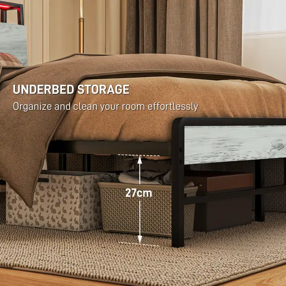 Buy Single Steel Bed Frame, with LED Lights and Shelf - Grey, 7 image
