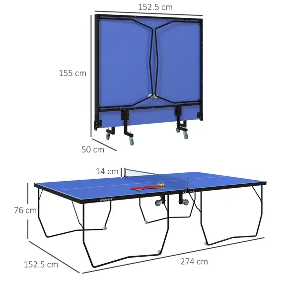 Buy 9FT Folding Tennis Table, with 8 Wheels, for Indoor Use, Blue, 3 image
