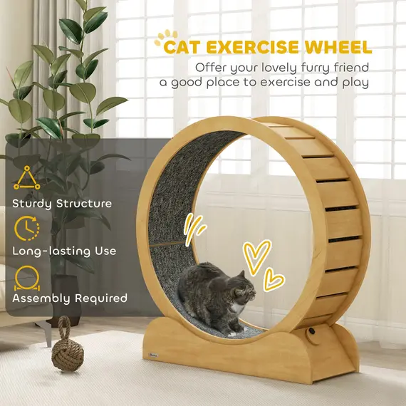 Buy 39.4" Wooden Cat Running Wheel with Brake, Natural, 4 image
