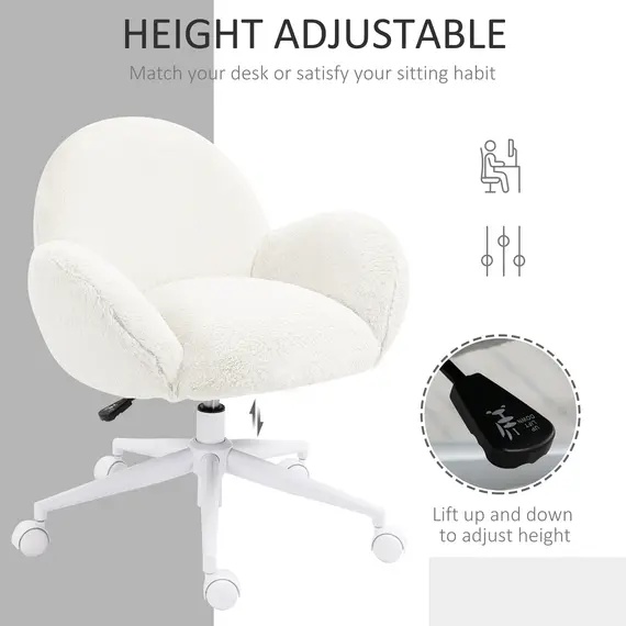 Buy Makeup Vanity Chair, Cute Fluffy Desk Chair with Rolling Wheels for Bedroom Living Room, Cream White, 4 image