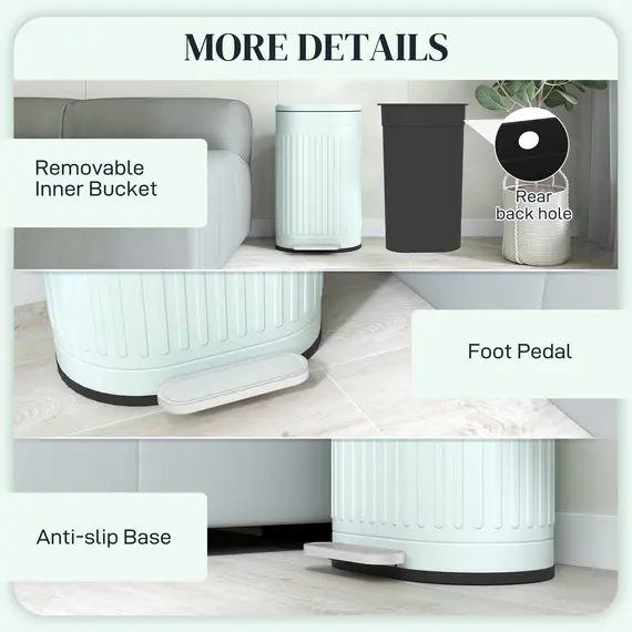 Buy 30L Metal Kitchen Bin, with Soft-Close Lid - Light Green, 7 image