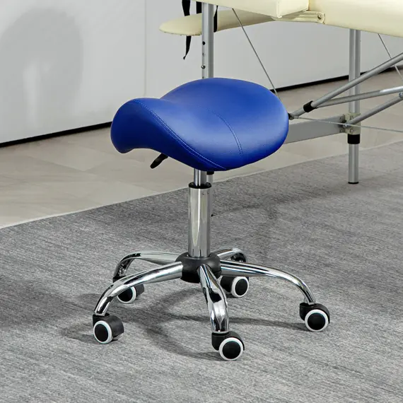 Buy HOMCOM Saddle Stool, Height Adjustable Salon Chair for Massage Spa, Faux Leather, Dark Blue, 9 image