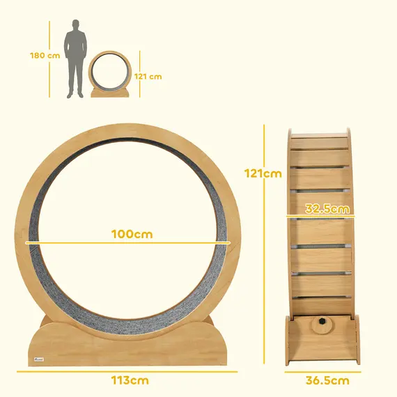 Buy 39.4" Wooden Cat Running Wheel with Brake, Natural, 3 image
