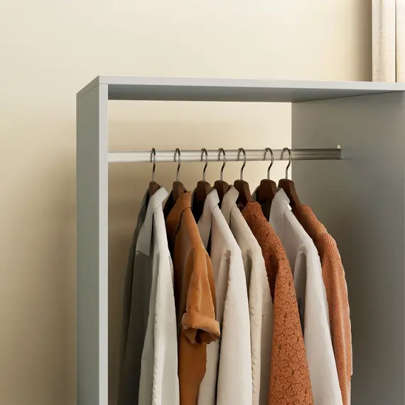 Buy Open Wardrobe on Wheels, Bedroom Wardrobe with Clothes Hanging Rail, 2 Storage Shelves, Mobile Garment Rack for Cloakroom, Hallway, Grey, 9 image