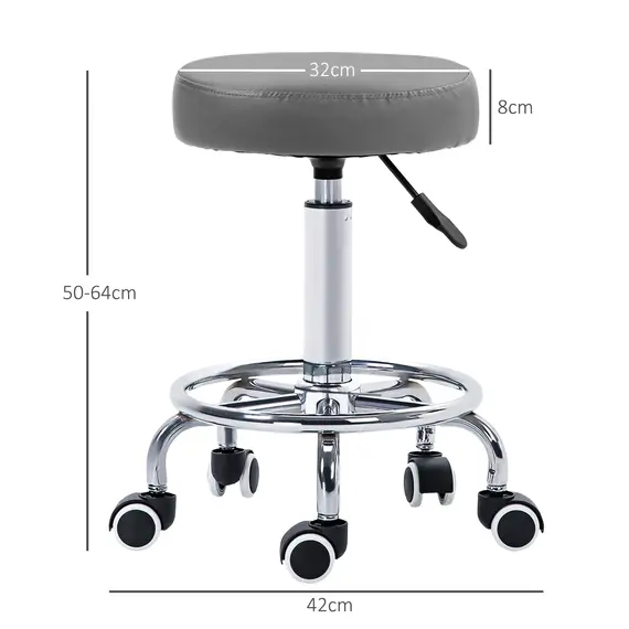 Buy PU Leather Rolling Stool, Height Adjustable Stool Chair with Wheels for Salon, Massage, Spa, Grey, 3 image