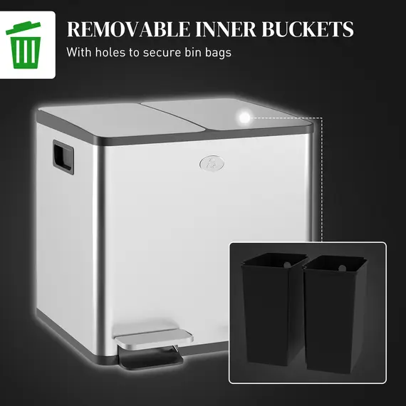Buy 30L Dual Compartment Stainless Steel Bin, with Deodoriser Holders - Silver Tone, 7 image
