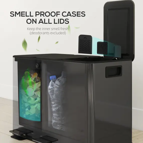 Buy 3 x 15L Pedal Bin, Steel Triple Kitchen Bin with Soft Close Lid, Removable Inner Buckets, Fingerprint-Proof, Black, 5 image