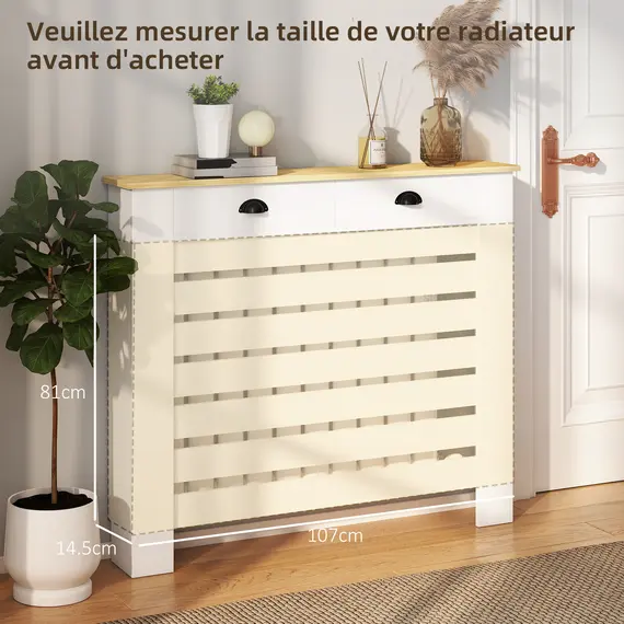Buy 95.5H x 111Wcm Radiator Cover, with Drawer - White, 7 image