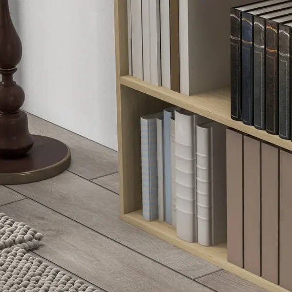 Buy 2 Tier Bookshelf, Low Bookcase with Adjustable Shelf, 2 Compartments for Home Office, Living Room, Study, Natural, 9 image