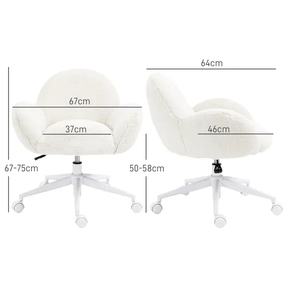 Buy Makeup Vanity Chair, Cute Fluffy Desk Chair with Rolling Wheels for Bedroom Living Room, Cream White, 3 image