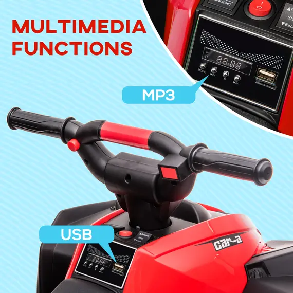 Buy 12V Ride-On Quad Bike w/ Music, Horn, for Ages 3-5 Years - Red, 5 image