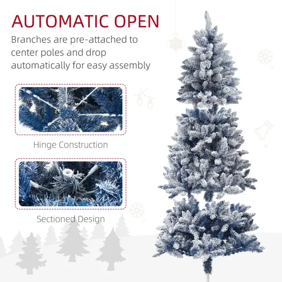 Buy 6ft Flocked Artificial Christmas Tree with 700 Snow Frosted Tips, Metal Stand, Snowy Hinged Xmas Tree, Blue, 6 image