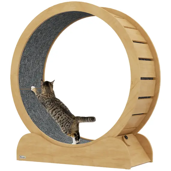 Buy 39.4" Wooden Cat Running Wheel with Brake, Natural