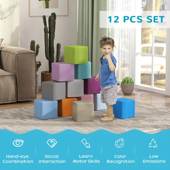 Buy 12 PCs Soft Play Blocks, Soft Foam Toy, Building and Stacking Blocks for Kids, Blue, 7 image