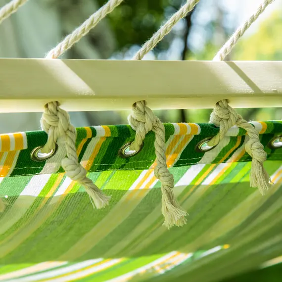 Buy Outdoor Garden Hammock with Stand, Double Cotton Hammock with Adjustable Steel Frame, Swing Hanging Bed with Pillow, for Garden, Patio, Beach, Green Stripes, 8 image