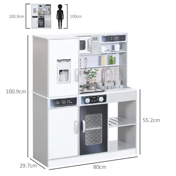 Buy Pretend Play Toy Kitchen, Kids Kitchen Playset w/ Sounds, Lights, Running Water, Coffee Maker, Refrigerator, 3 image