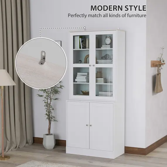 Buy Double Storage Display Cabinet with Adjustable Shelves, MDF - White, 4 image