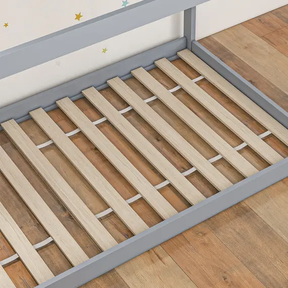 Buy Single Bed Frame, House Scandinavian Style Wooden Bed Frame for 90W x 190Dcm Mattress, Pine Wood Bed Base, Grey, 9 image