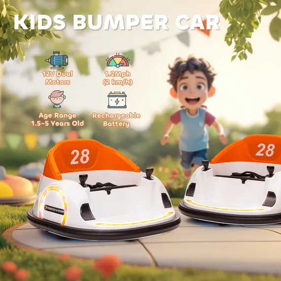 Buy 360° Rotation Kids Bumper Car, 12V Waltzer Car with Remote Control, Dual Joysticks, Music Lights, Orange, 7 image