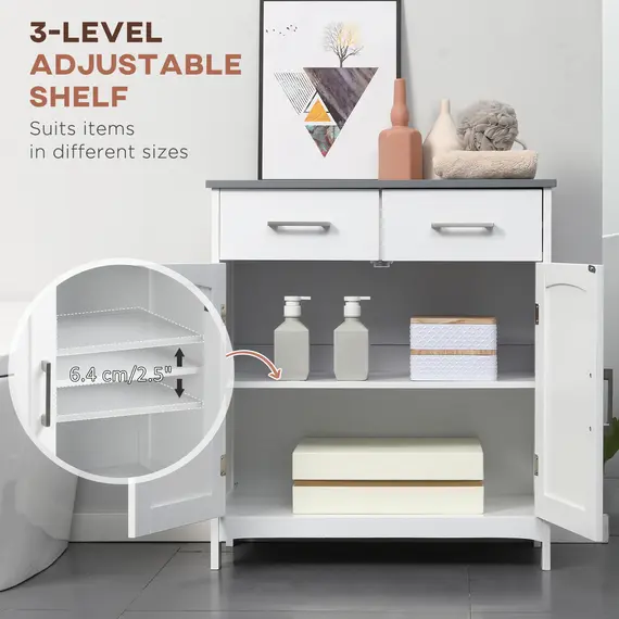 Buy Bathroom Furniture Set with Adjustable Shelves, Tall Bathroom Storage Cabinet with Open Shelves, Bathroom Floor Cabinet with Drawers, Pedestal Sink Cabinet, White, 7 image
