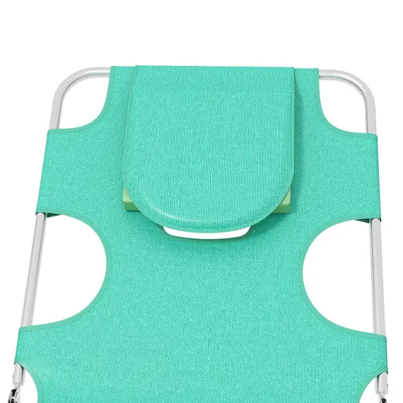 Buy Outsunny Foldable Sun Lounger Set of 2 with Reading Hole, Portable Sun Lounger with 5 Level Adjustable Backrest, Reclining Lounge Chair with Side Pocket, Headrest Pillow, Green, 9 image