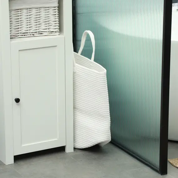 Buy 36L Cotton Rope Laundry Basket, with Handles - Cream White, 7 image