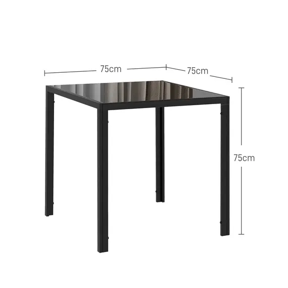 Buy Modern Square Dining Table for 2-4 People, with Glass Top & Metal Legs, Black, 3 image
