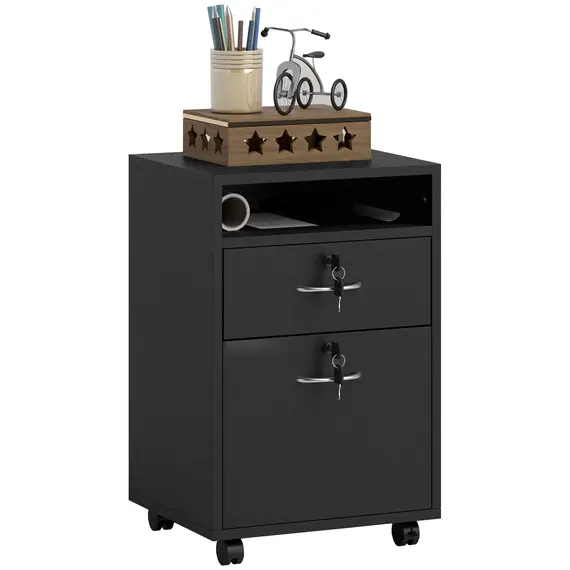 Buy HOMCOM Filing Cabinet, Mobile File Cabinet with 2 Lockable Drawers, Office Home Organiser on Wheels for A4, Letter-Size File Folders, Mobile Printer with Open Shelf, Black
