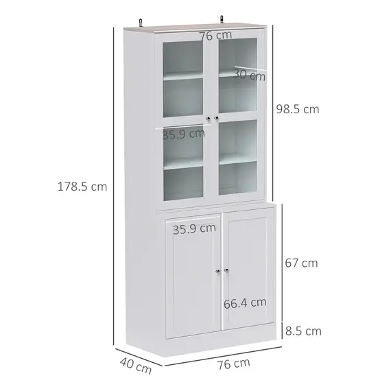 Buy Double Storage Display Cabinet with Adjustable Shelves, MDF - White, 3 image
