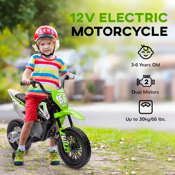 Buy 12V Kids Electric Motorbike, Kids Electric Ride on motorcycle w/ Twist Grip Throttle, Training Wheels, Green, 6 image
