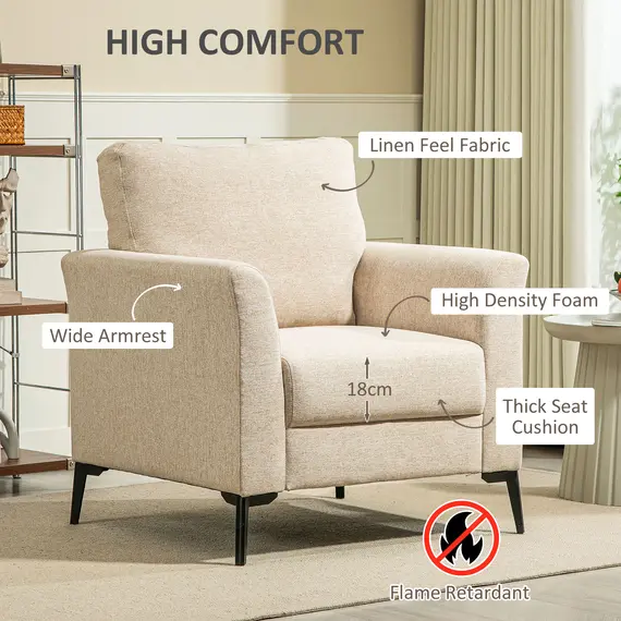Buy Linen-Look Armchair - Beige, 3 image