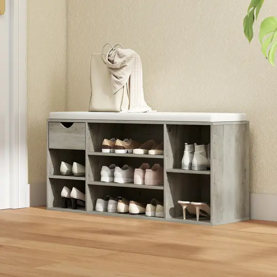 Buy Shoe Storage Bench with Cushion - Grey, 8 image