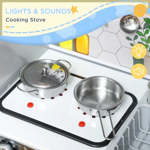 Buy Pretend Play Toy Kitchen, Kids Kitchen Playset w/ Sounds, Lights, Running Water, Coffee Maker, Refrigerator, 4 image