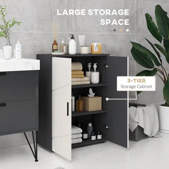 Buy 5-Piece Bathroom Furniture Set, Bathroom Storage Cabinet with Doors and Shelves, Tall and Small Floor Cabinets, Wall-mounted Mirror Cabinet, Under Sink Cabinet, Grey, 5 image