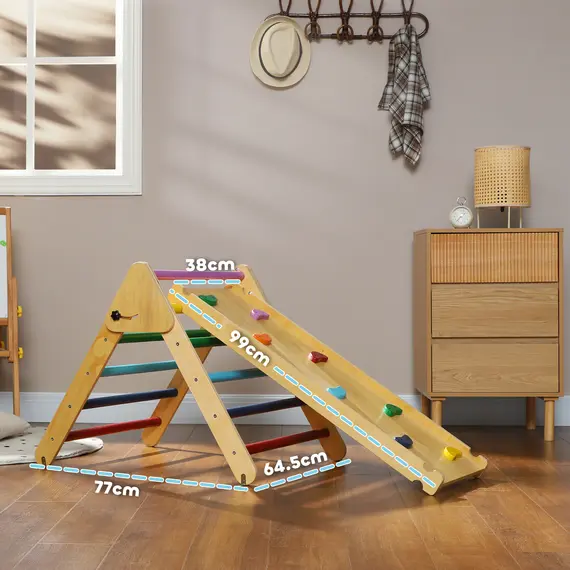 Buy Toddler Climbing Frame for Kids, with Ramp, 3-in-1 Wooden Play Triangle Set for 18-48 Months, Multicolour, 3 image