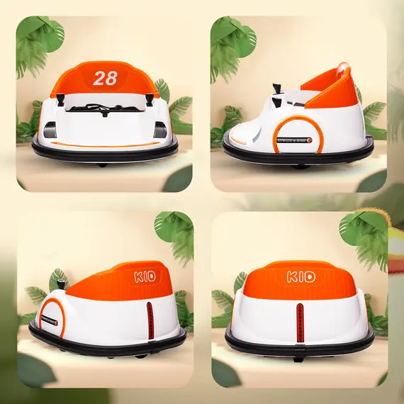 Buy 360° Rotation Kids Bumper Car, 12V Waltzer Car with Remote Control, Dual Joysticks, Music Lights, Orange, 8 image
